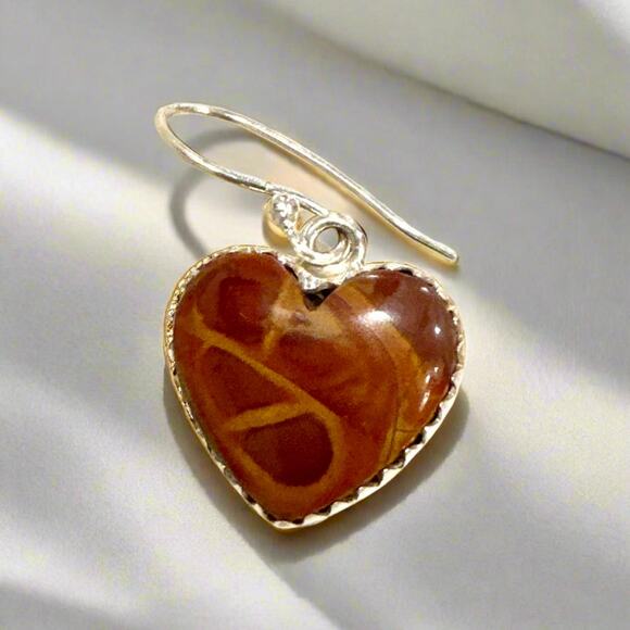 Noreena Jasper Heart Shaped Dangle Earrings .75” - Picture 4 of 5